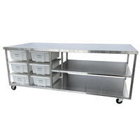 Carlyle Benches, Carlyle Stainless Steel Bench, Bakery Bench, Bakery Bench with storage, popular bakery bench, restaurant bench, commercial kitchen bench, bench with ingredient tubs, bench with pull out tubs, viral bakery bench, bakery and hospitality benches