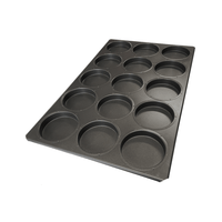 Black bun tray with 15 wells, bakery hamburger bun trays, hamburger equipment, burger shop equipment, burger bread trays, teflon coated hamburger trays 