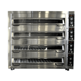 Stainless steel commercial deck oven for baking bread, pastries and pizza, 4 deck oven, best bakery oven, commercial bread baking oven, deck oven with stones, stone baking oven, foodservice oven, pizza oven, bakery oven and equipment, oven that fits 18 inch trays, bakery tray oven, commercial kiychen baking oven, ultima baking oven