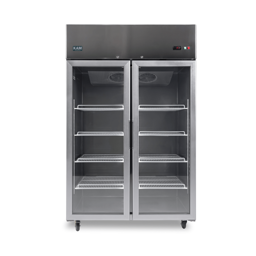 KAM Double Glass Door Upright Display Fridge Carlyle Bakery and