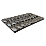 Metal pie tray pallet for oven with multiple pie tins for baking meat pies, uncoated pie tray, raw pie tin, bakery equipment clayton, pie making equipment clayton, raw aluminised steel pie trays