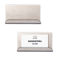 Metal tags for bakery, metal display tags, donut display tags, product display tags, metal product tags, kam pie warmer, kam australia, metal tags for KAM pie warmer, KAM ambient display unit, product swing tags metal, reusable food product tags  