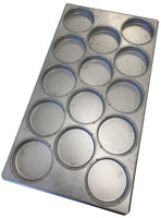 A round aluminised steel bun tray with multiple wells for baking, hamburger tray, bun tray, metal baking tray for buns, bread roll tray, hamburger bun tray
