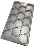 A round aluminised steel bun tray with multiple wells for baking, hamburger tray, bun tray, metal baking tray for buns, bread roll tray, hamburger bun tray