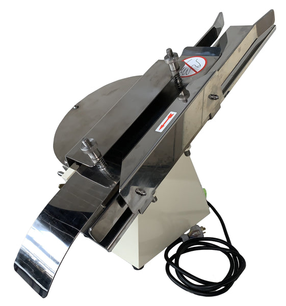 Commercial bread slicer machine, with adjustable settings for cutting bread, mounted on a table or counter, bun slicer, manual bun slicer, hamburger bun slicer, machine that slices hamburger buns
